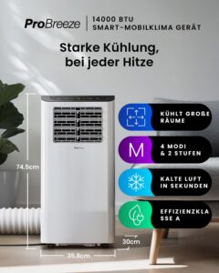 Pro Breeze Mobile Klimaanlage 14000 BTU 50m² 4-in-1 – Bild 9
