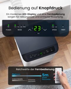Pro Breeze Mobile Klimaanlage 9000 BTU 4-in-1 Fernbedienung Timer – Bild 4