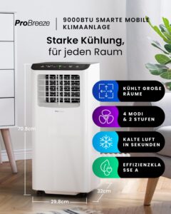 Pro Breeze Mobile Klimaanlage 9000 BTU 4-in-1 Fernbedienung Timer – Bild 9